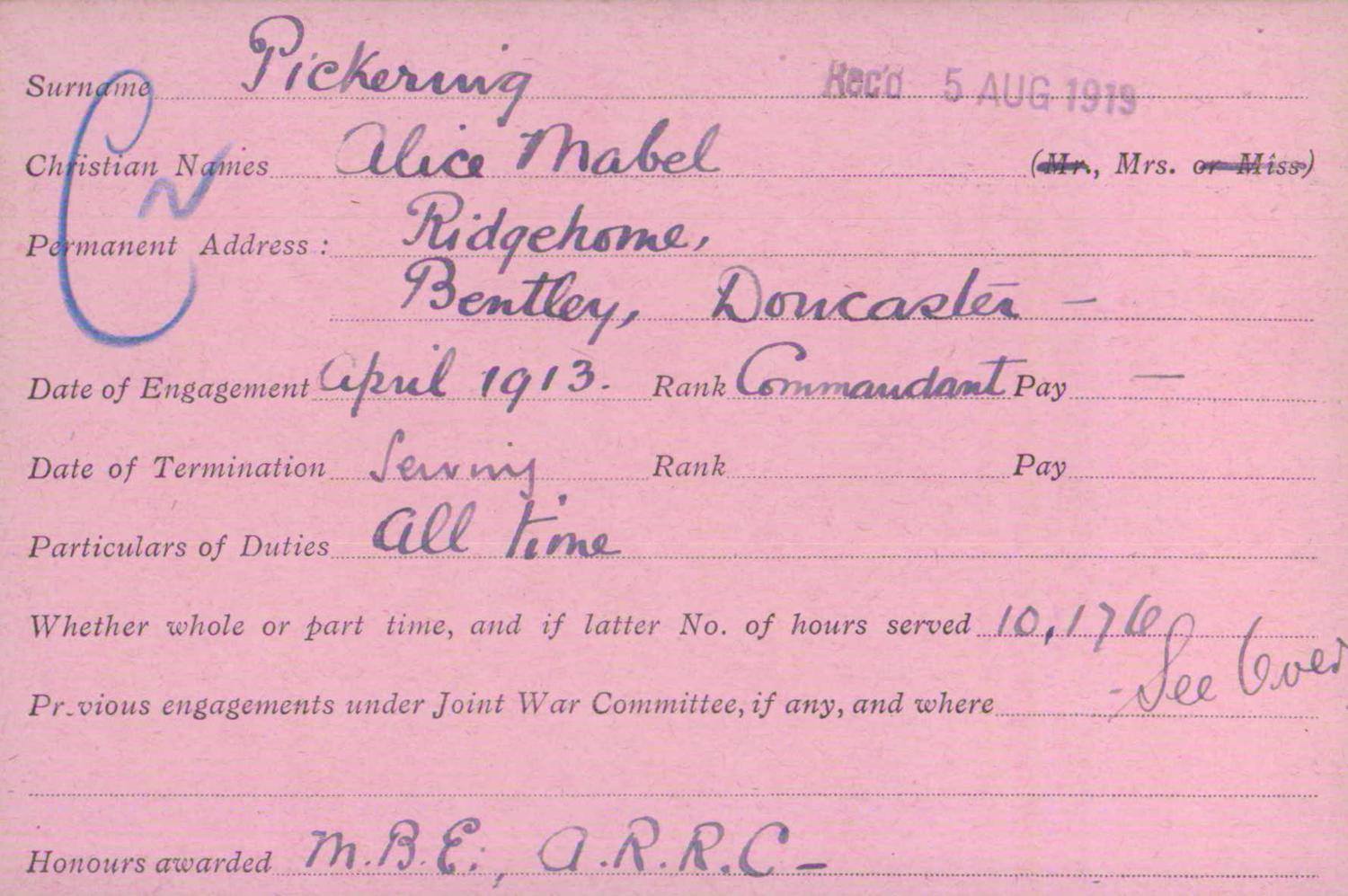 Pickering Alice Nurse Card (Red Cross) 1